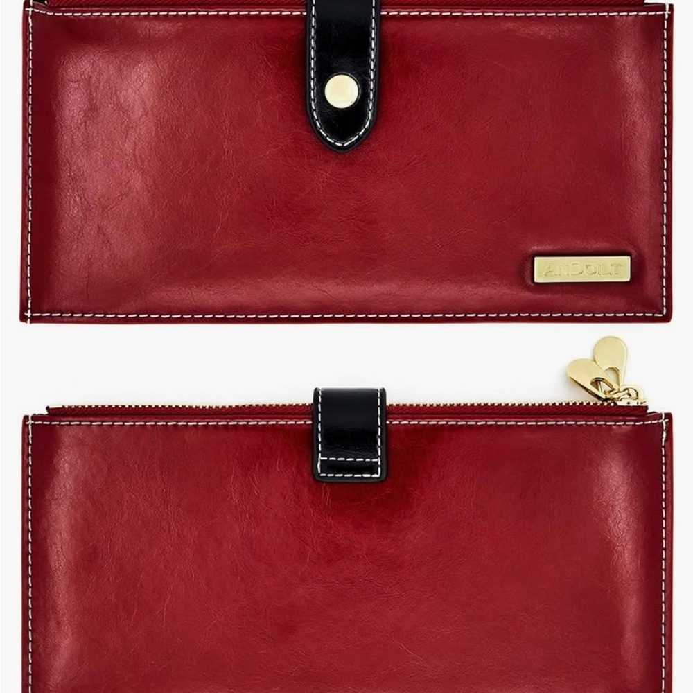 ANDOILT Genuine Leather Wallet RFID Credit Card Zipper Purse Cell Phone